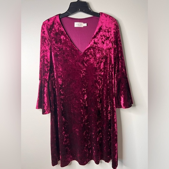 Eliza J Crushed Velvet Bell Sleeve Dress Size 8  Witchy Whimsigoth Fairygrunge - Picture 1 of 9